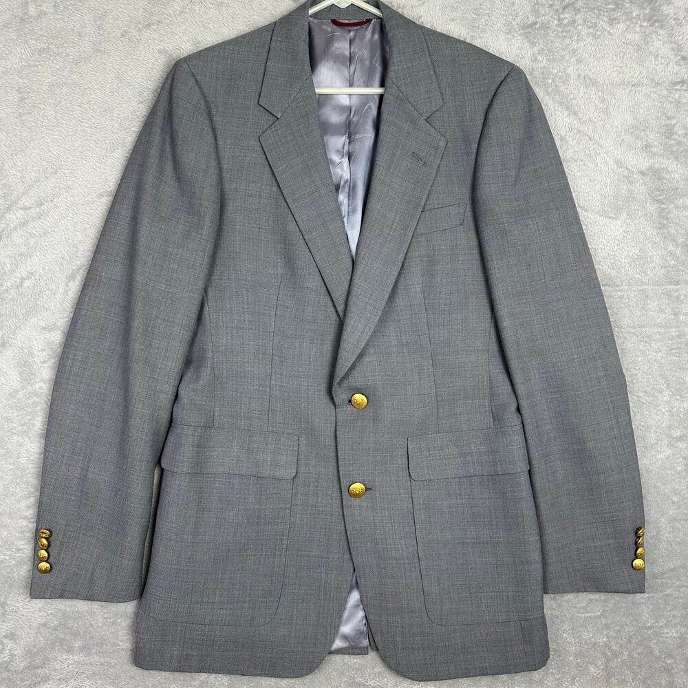 Hart Schaffner Marx Light Gray Wool Sport Coat Gold Crest Blazer 39 XL USA Tall